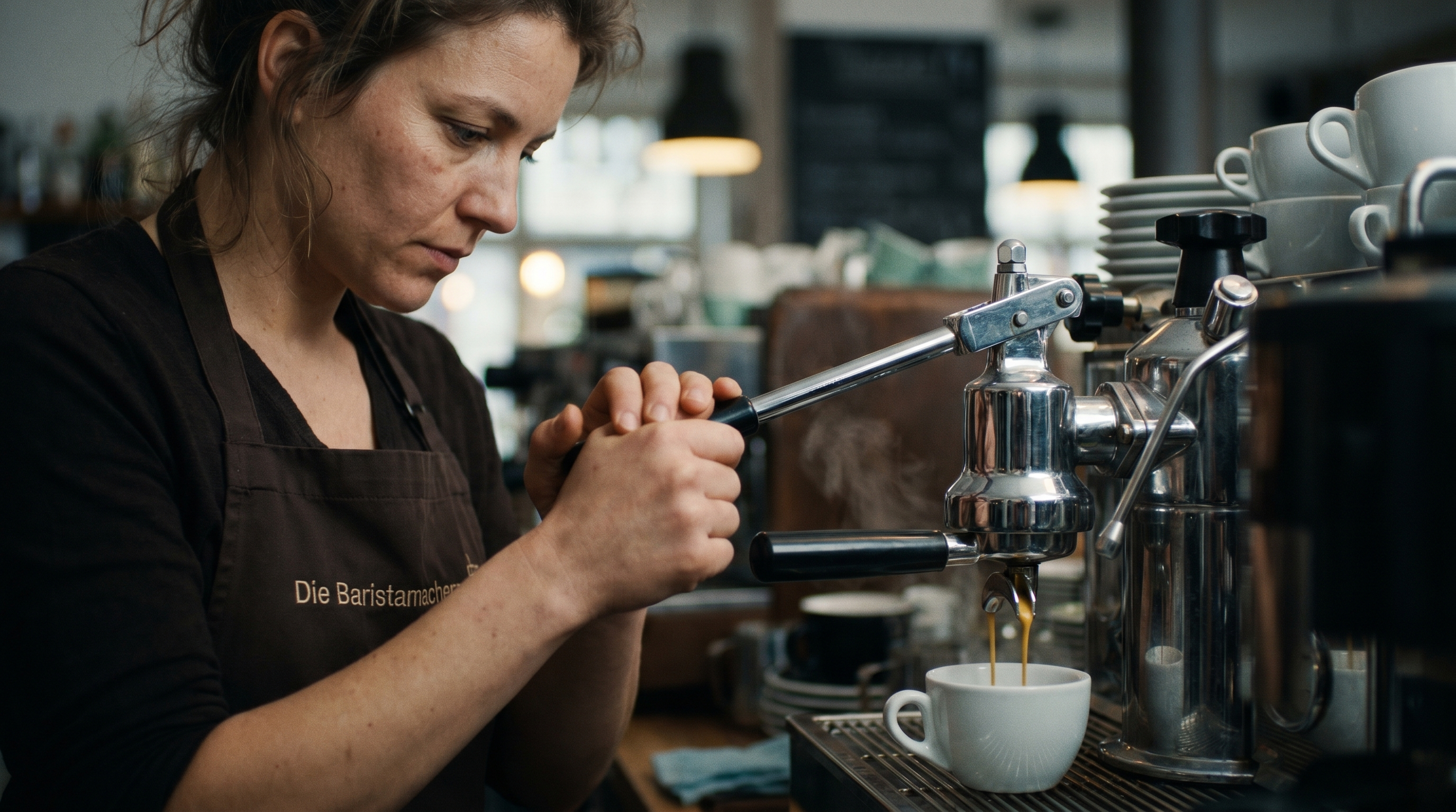 Barista an der Espressomaschine